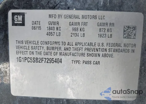 2015 Chevrolet Cruze 1Lt Auto from USA, damaged, VIN 1G1PC5SB2F7295404